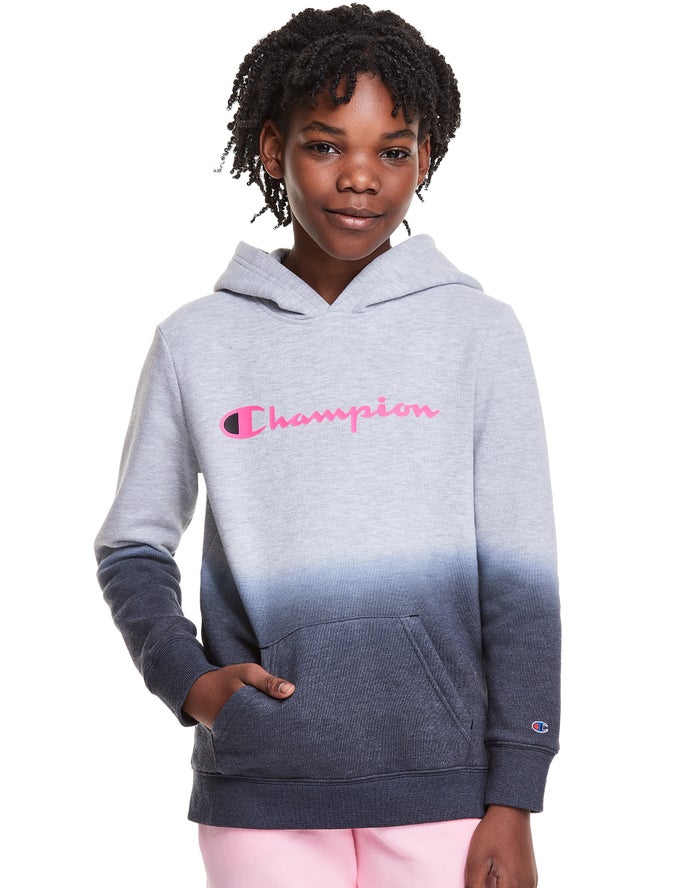 Champion Fleece Dip-Dye Script Logo Hoodie Meisjes - Grijs/Zwart - Belgie 1350WDGTK